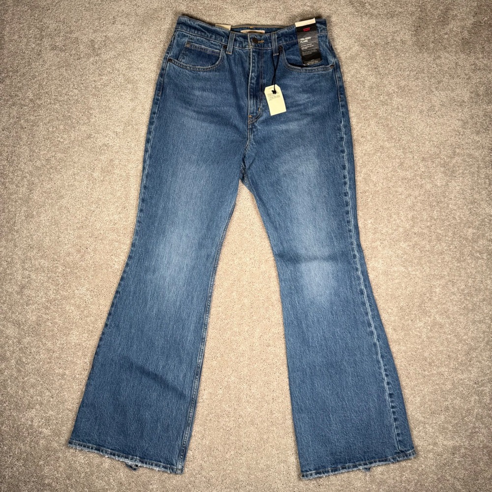Levis 70s High Flare Jeans Blue‎ Denim Distressed Raw Hem Women's 30x32 NEW - Picture 2 of 12